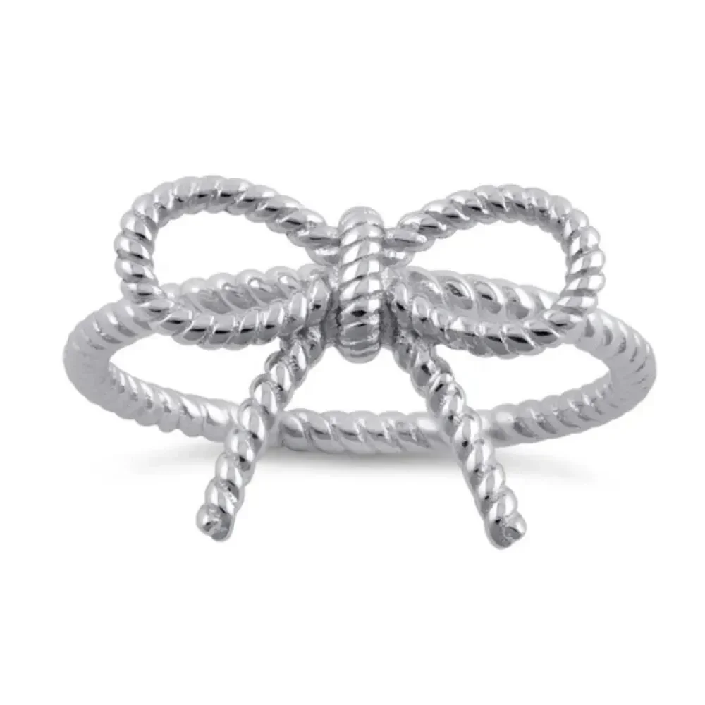 Twisted Elegance: Sterling Silver Rope Knot Bow Ring New
